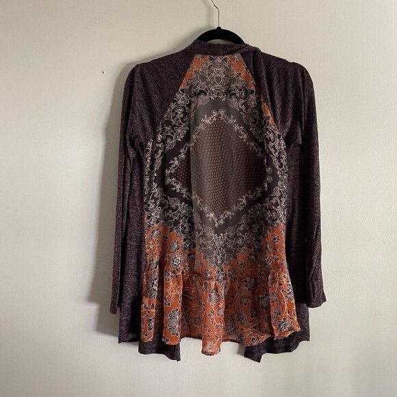 Maurices Women XS Purple Floral Chiffon Back Boho Open Front Cardigan Sweater - Picture 10 of 11